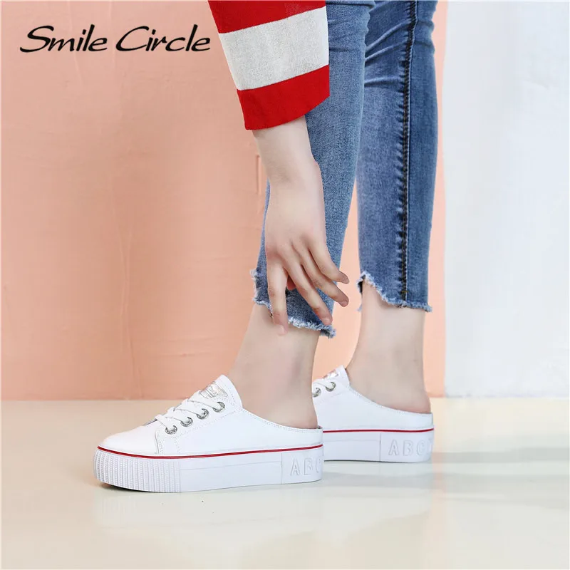 Smile circle/2019 г. весенне летние белые туфли на плоской платформе женская модная