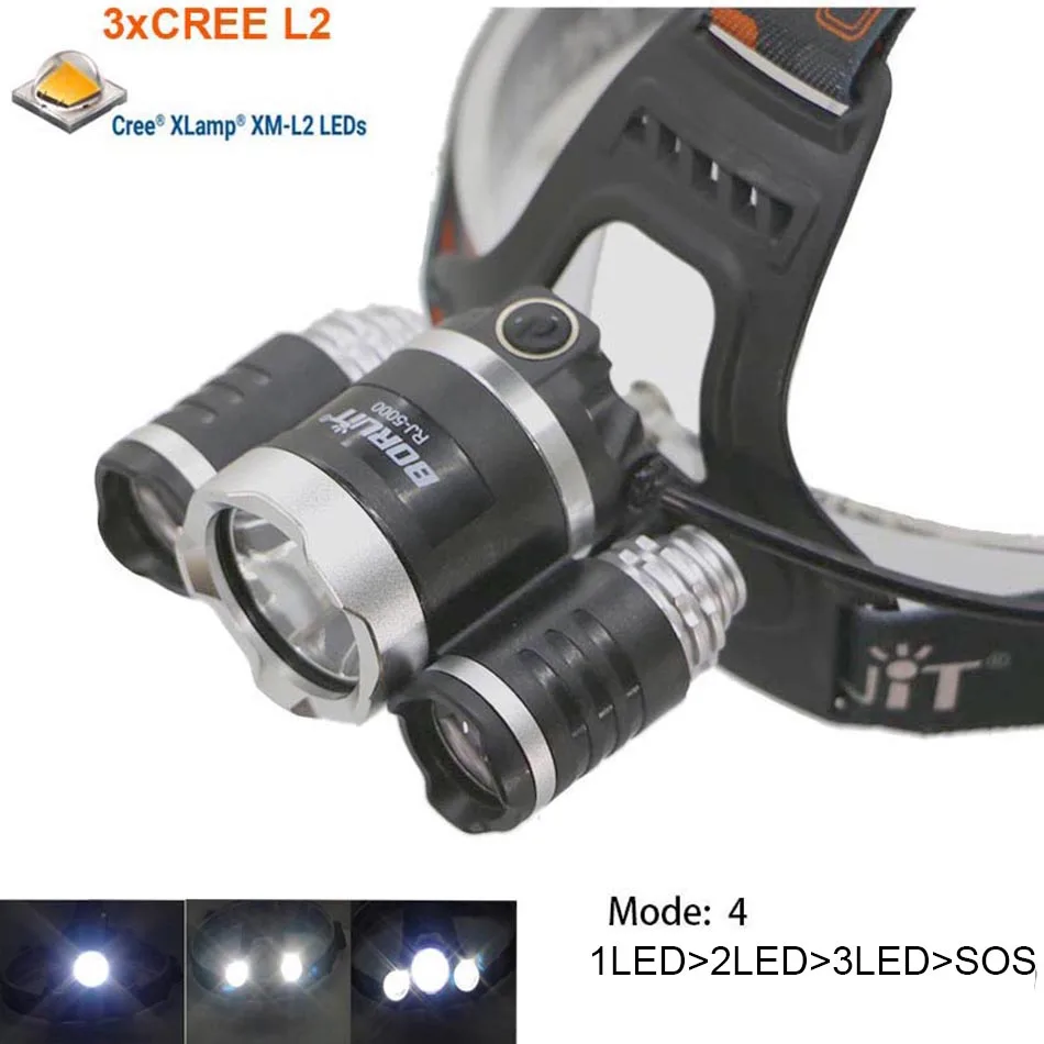 Светодиодная фара RJ3L2 3 лампы L2 зарядка по USB 18650 4 режима лм|led headlight|head lamp18650 head lamp |