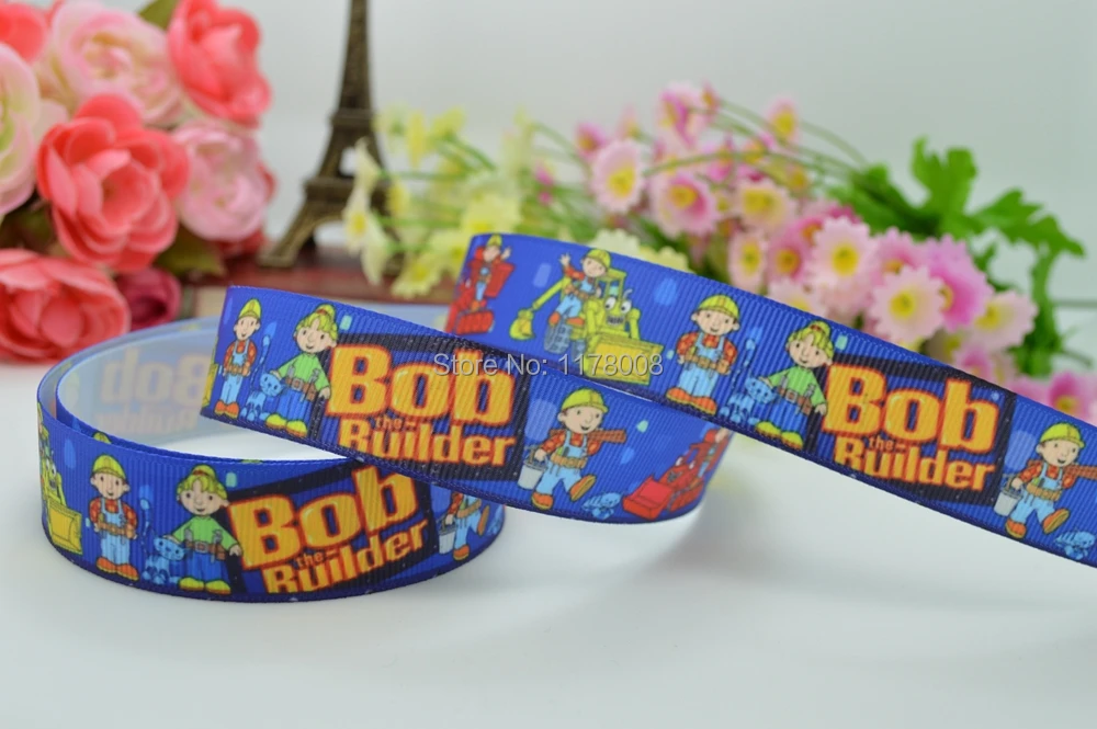 DUWES 7/8&quot 22mm BOB the builder cartoon Printed grosgrain ribbon hairbow DIY handmade wholesale OEM 50YD |