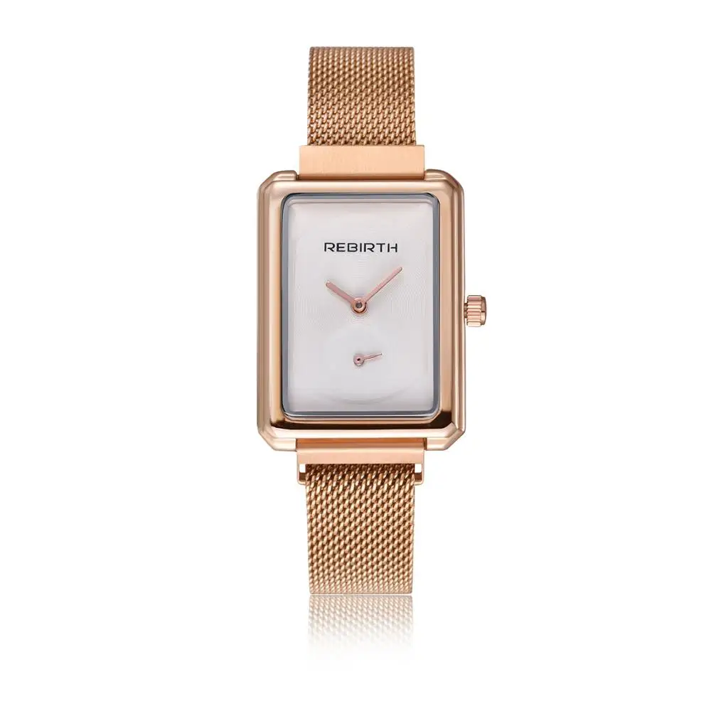 Gold-White Watch Модные кварцевые повседневные женские наручные часы Rebirth, женские часы, роскошные сетчатые наручные часы из нержавеющей стали, Женские Подарочные часы - Цвет: Gold-White Watch