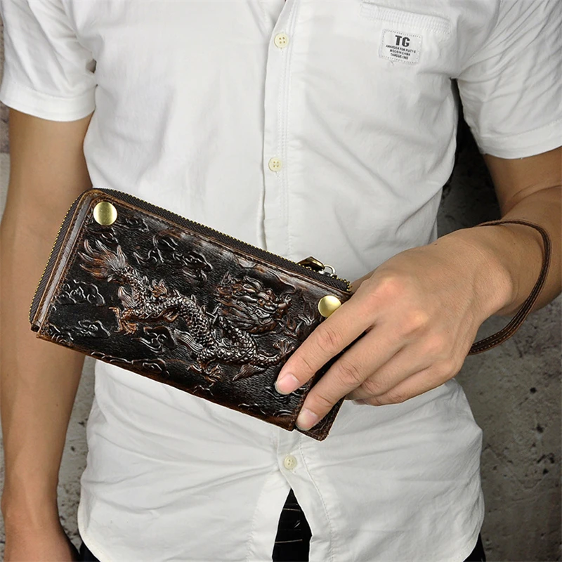 Мужской винтажный клатч westкрик из натуральной кожи с тигриным ремешком Двойные