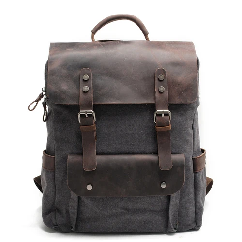Dark grey MUCHUAN винтажные холщовые кожаные рюкзаки для мужчин 1" рюкзаки для ноутбука водонепроницаемый рюкзак из парусины большой вощеный рюкзак для путешествий - Цвет: Dark grey