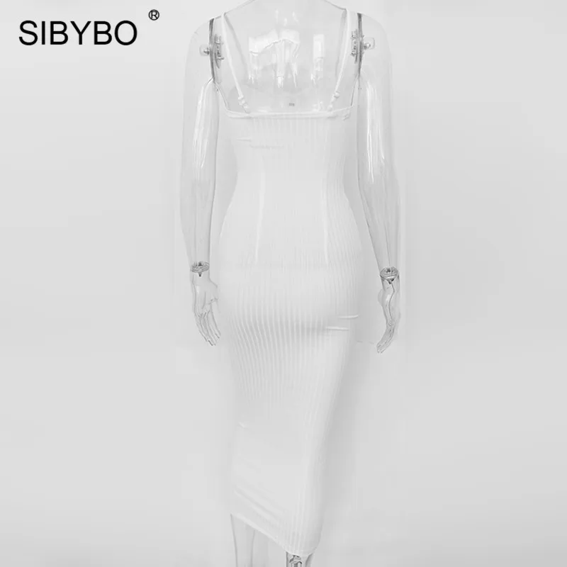 Sibybo сексуальное длинное платье с разрезом на бретельках, женское осеннее облегающее платье макси с открытой спиной без рукавов, пляжные Летние Повседневные платья