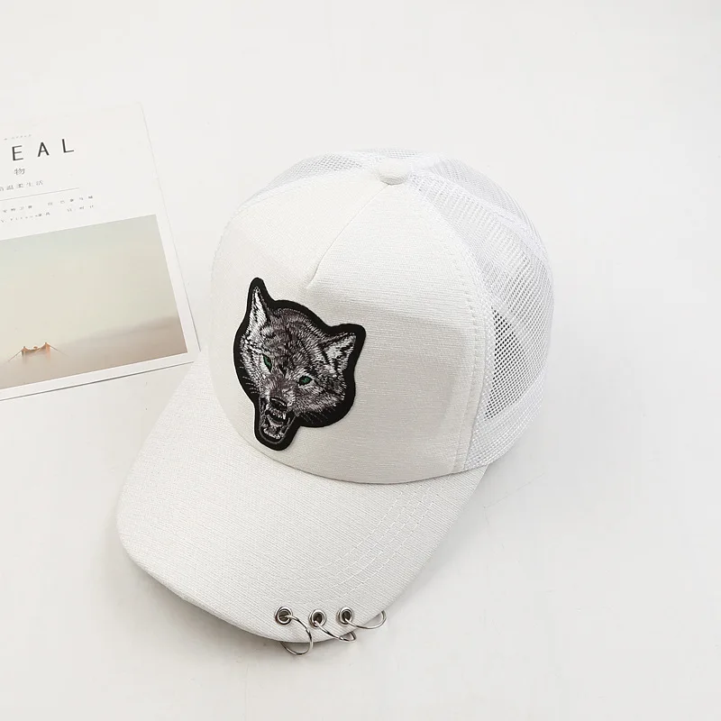Новая женская сетчатая бейсболка с кольцами вышивкой волка Snapback шапки Casquette для