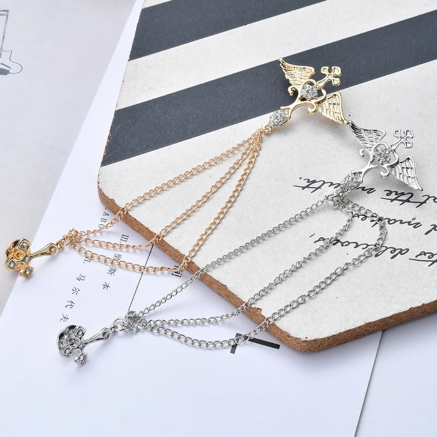 Lovely Angel Wing Cross Brooch Pins Men's Badge Fashion Jewelry Ethnic Golden Silver color Tassel Brooches for Women Accessories |