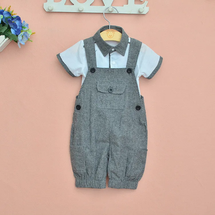 Retail Fashion 2020 Summer baby boy set Gentleman Clothes Baby Suits Kids T Shirt + Overalls Children suit Clothing Set |