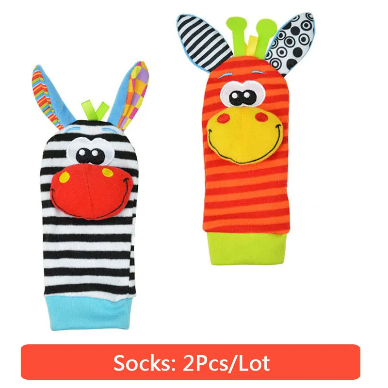 2Pcs Socks Детские игрушки для детей 0-3 лет, детские погремушки игрушки, носки с животными, ремешок на запястье+ погремушка, детские носки для ног, детские носки с ремешком на запястье - Цвет: 2Pcs Socks