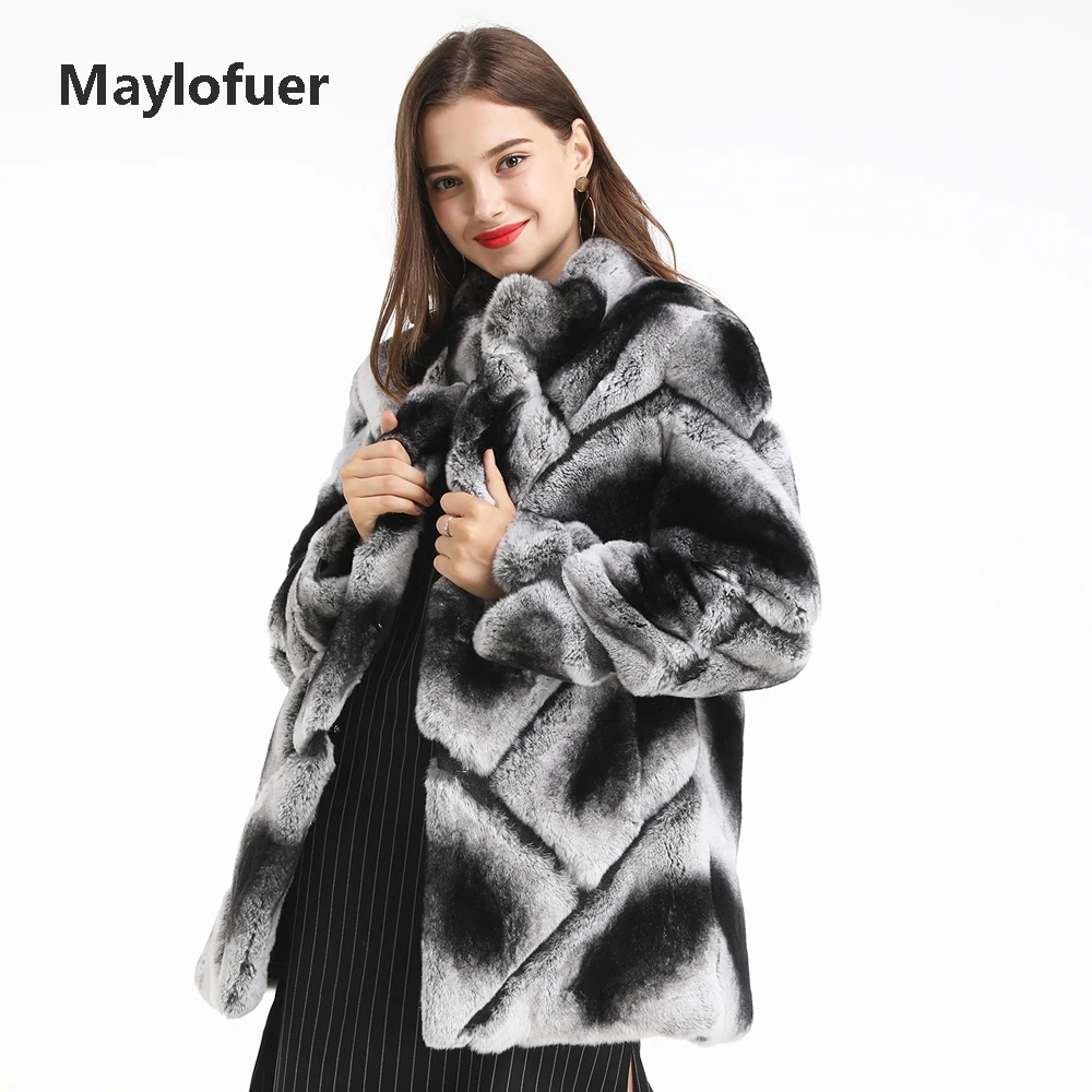 Maylofuer Новый Алмазный Узор кролика рекс мех пальто для женщин натуральный Зимний