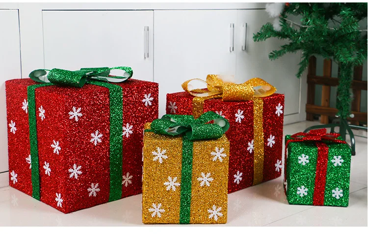 Navidad DIY Изготовление подарочных коробок витрина супермаркет сцена украшение Снежинка бант из органзы подарочные пакеты Рождественский подарок
