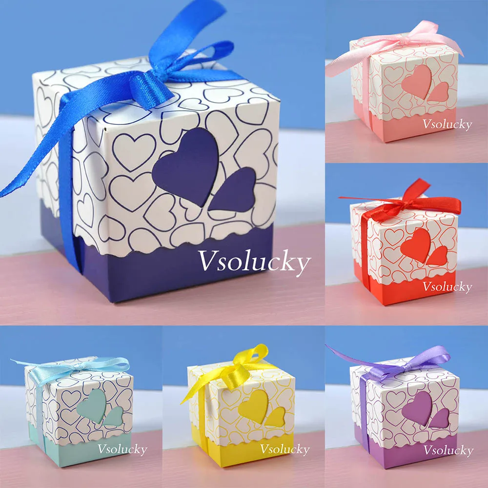 50 шт./лот подарочные бумажные коробки в форме сердца ленточные мешки для конфет