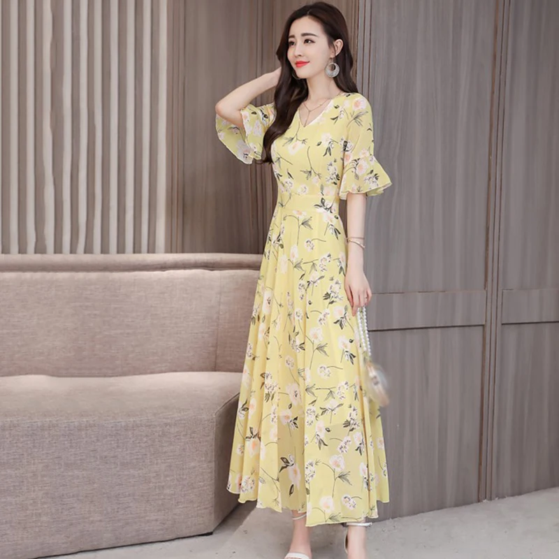 Женское длинное платье макси с цветочным рисунком летнее праздничное пляжное v