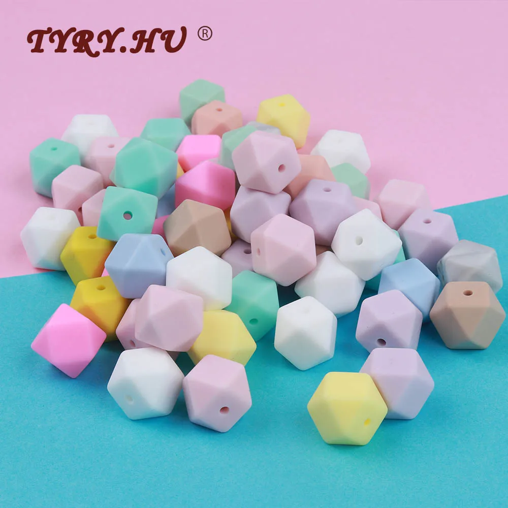 

TYRY.HU 200Pcs 17mm Hexagon Silicone Beads BPA Free Baby Teether Beads Baby DIY Pacifier Chain Teething Toy Necklace Accessories