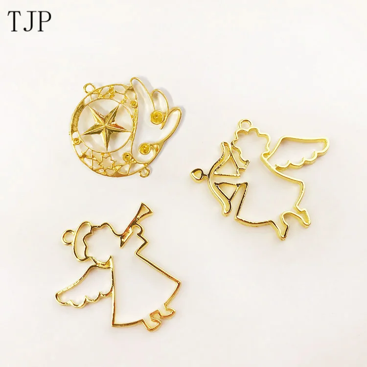 5 шт./лот металлическая оправа в форме ангела подвеска с золотым шармом для