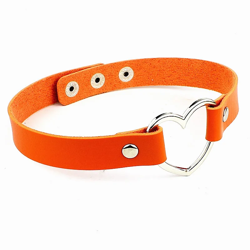 Charm female chokerTrendy Stainless Steel Heart Chokers Necklaces Colorful Leather Buckle Belt Jewelry for Women Men maxi colar | Украшения