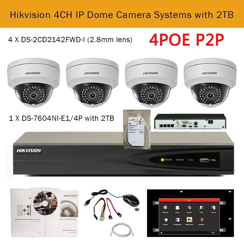 Комплект камеры hikvision 4mp сетевая система видеонаблюдения DVR NVR ip камера|camera