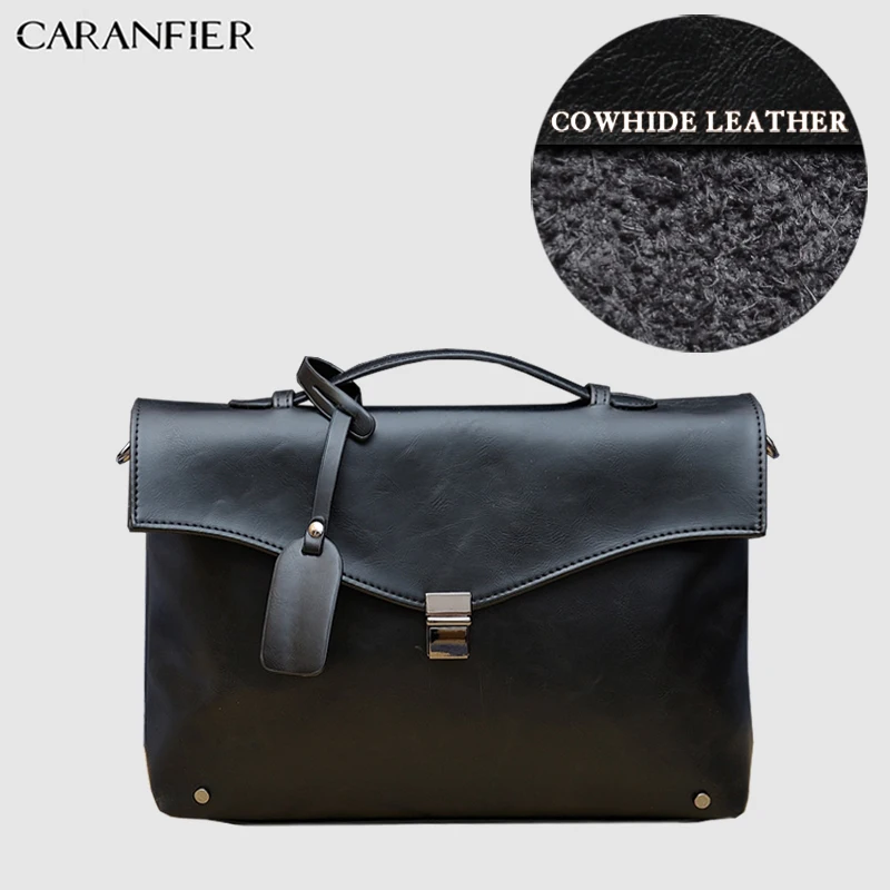 Black CARANFIER мужской портфель из искусственной кожи сумки бизнес 14 дюймов ноутбук Одноцветный через плечо женская сумка-мессенджер - Цвет: Black