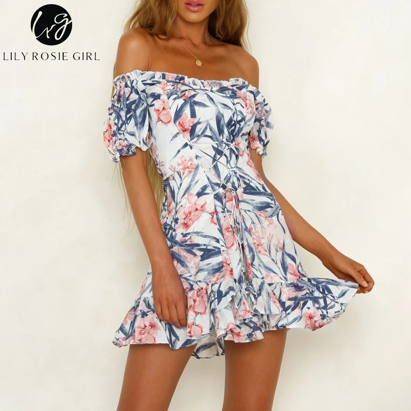 Lily Rosie Girl 2019 летнее пляжное платье без бретелек с рюшами и цветочным принтом