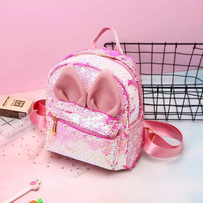 Women Sequins Backpack Cute Rabbit Ears Double Shoulder Bag Mini Backpacks Children Girls Sequined Travel School Bags | Багаж и сумки