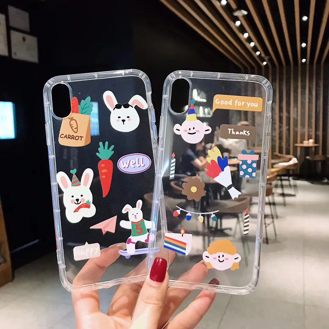 Корейский как стикер мультяшка милый кролик влюбленных чехол для iPhone X XS MAX XR 6 6s 7 8