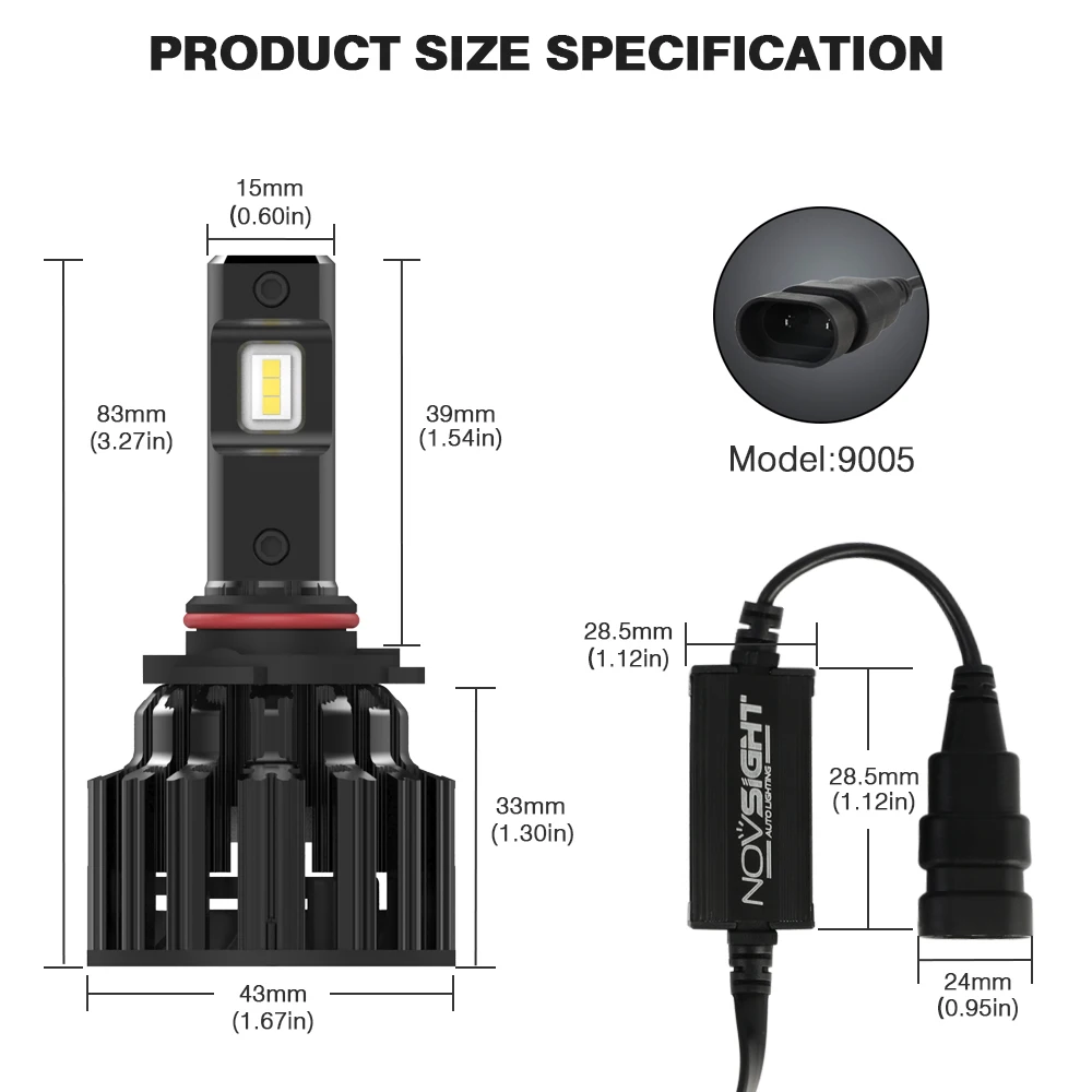Novsight светодиодные лампы для автомобильных фар H7 H11 HB3/9005 HB4/9006 H4/9003/HB2/короче спереди и длиннее сзади) авто фары 6000 К белого Авто h7 светодиодные лампы светодиодный