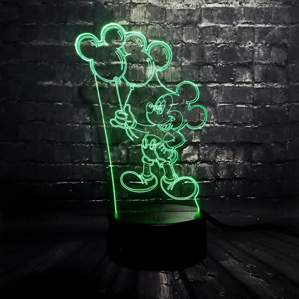 Мультфильм ночник 3D акриловый Блеск RGB Шар Микки мышь светодиодный Charge USB зарядка Иллюзия Декор настроение стол Лава подарок для детей