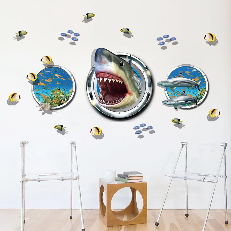 [Fundecor] Новый дизайн подводный мир окно голова акулы Животные наклейки на стену