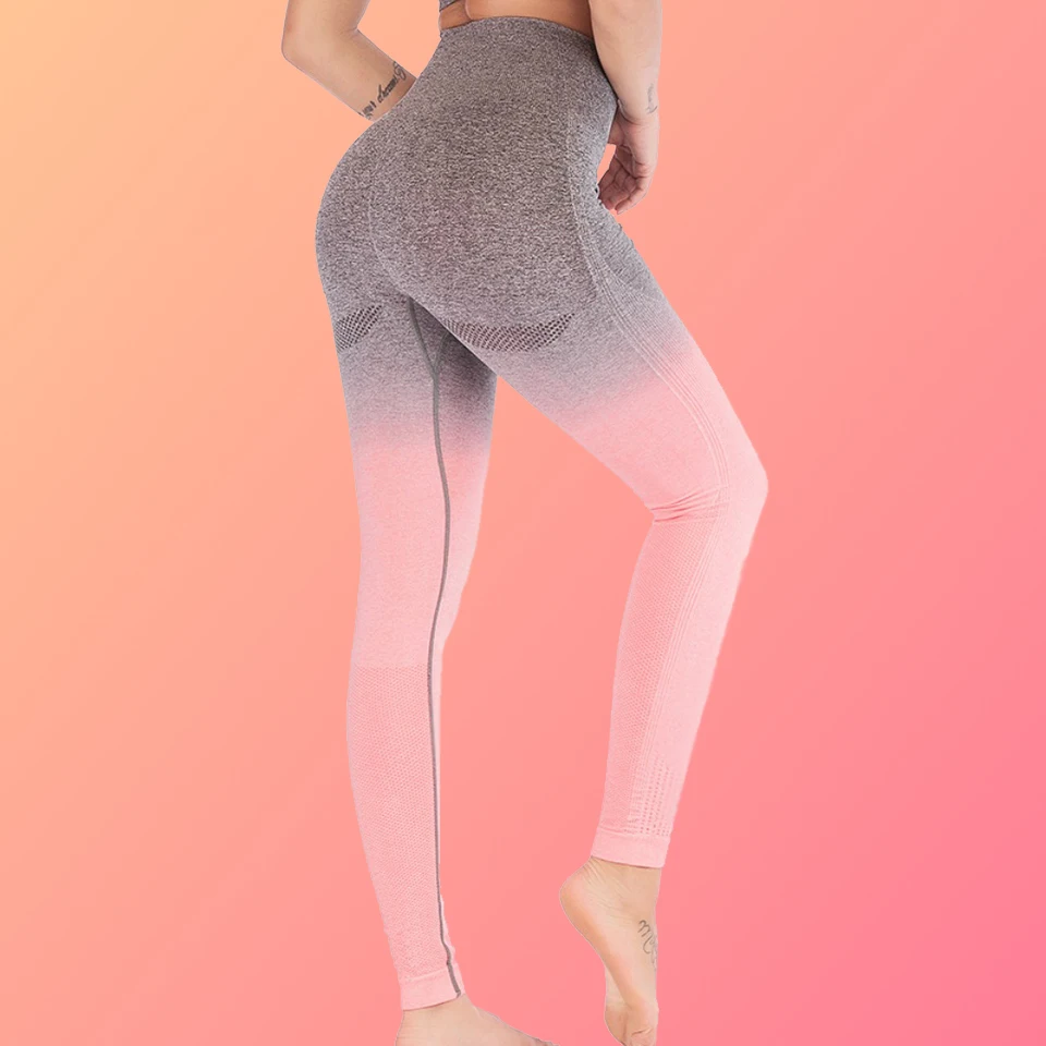 Градиентные Спортивные Леггинсы Pantalon Femme пуш ап для спортзала Омбре бесшовные