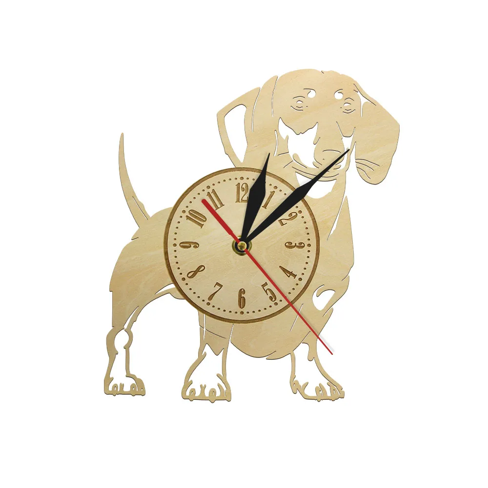 Love Dachshund Dog Contemporary Wall Clock Wiener Dog Farmhouse Style Wall Art Animal Puppy Silent Wood Watch Pets Novelty Gift