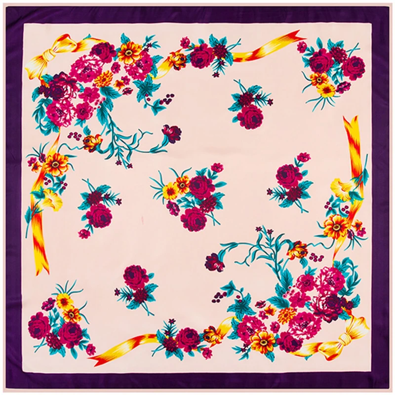 

Super Large Twill Silk Women Scarf 100*100 National Wind Flower Print Square Scarves Turban Good Quality Gift Fashion Shawls