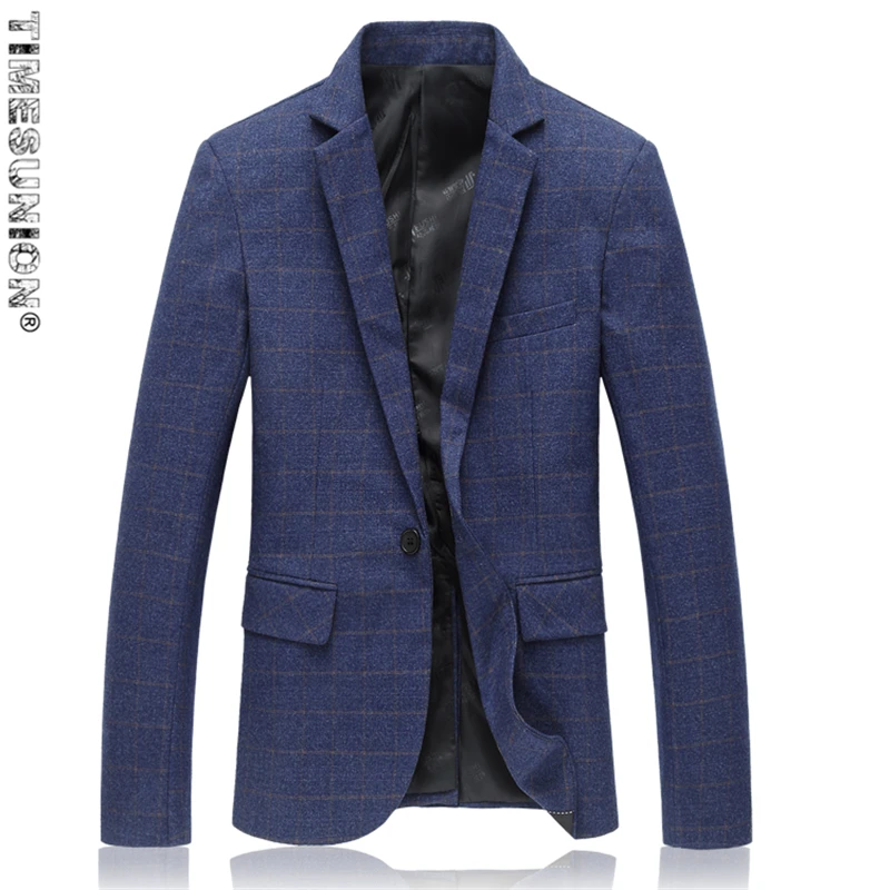 Мужские Клетчатый Блейзер хлопок смешанные повседневное пальто Slim Fit мужской