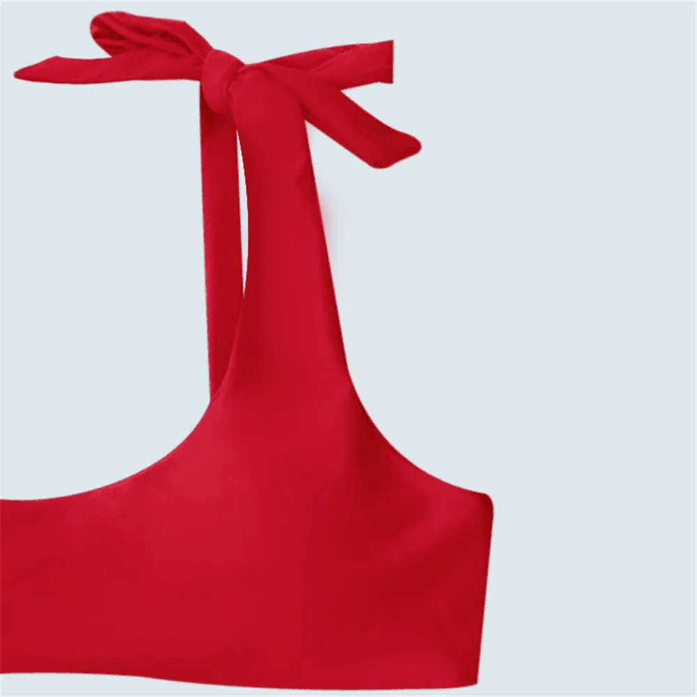 

sexy bikini 2019 mujer Pure color Camisole Bandage adjust Breast pad Swimming bikinis set swimwear women swimsuit biquini mayo