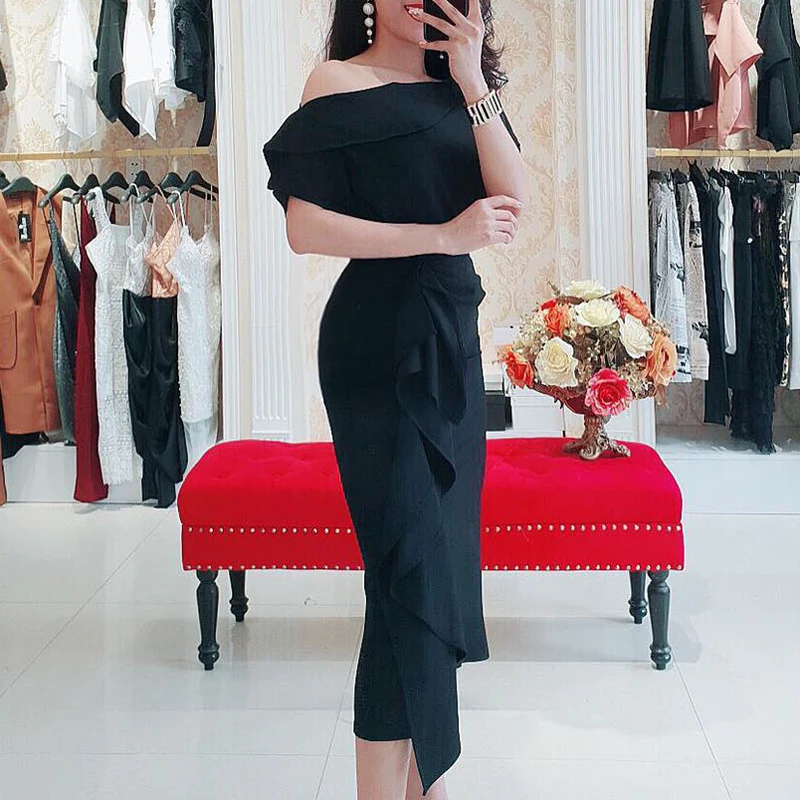 Облегающий комплект INDRESSME летнее платье из 2 предметов Черный Асимметричный топ
