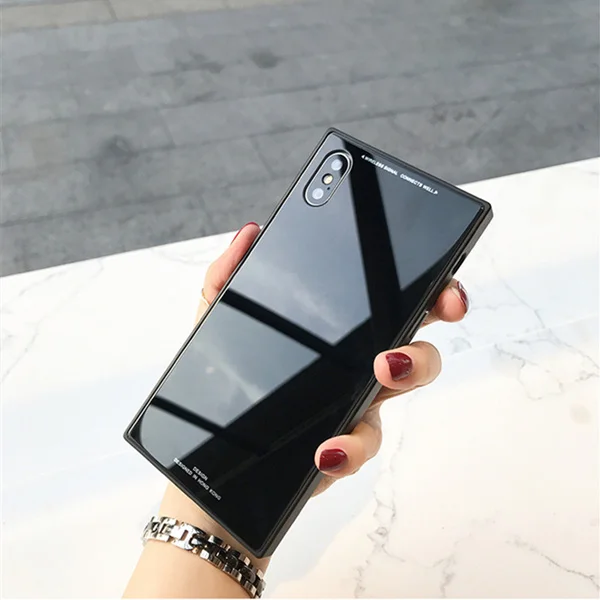 Для iphone 11 pro max X Xs max квадратный Модный чехол для телефона для 6s 7 8 plus Роскошный чехол из закаленного стекла с кольцом-подставкой и пряжкой - Цвет: Black-only case