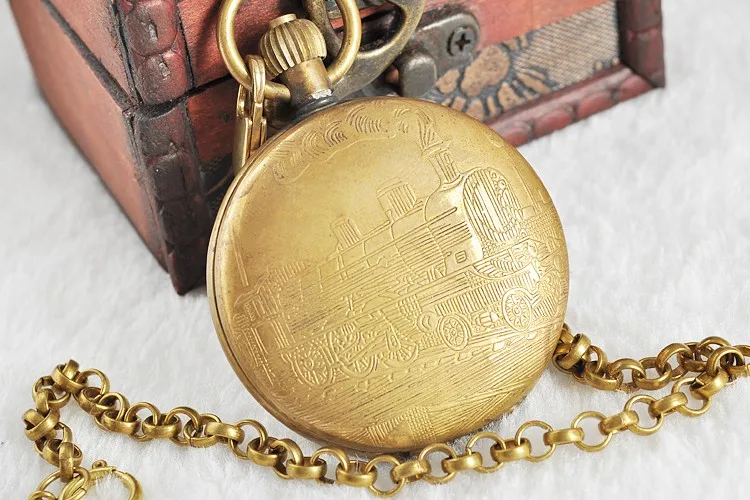 MEN Bronze Vintage Retro Copper Watch Men Alloy Mechanical Pocket Watch With Metal Chain Steampunk Watch Roman