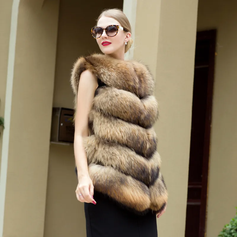 2018 New Real Fur Vest Natural Raccoon Parka Warm Thick Winter Jacket Women's Clothing Coat Luxury Streetwear | Женская одежда