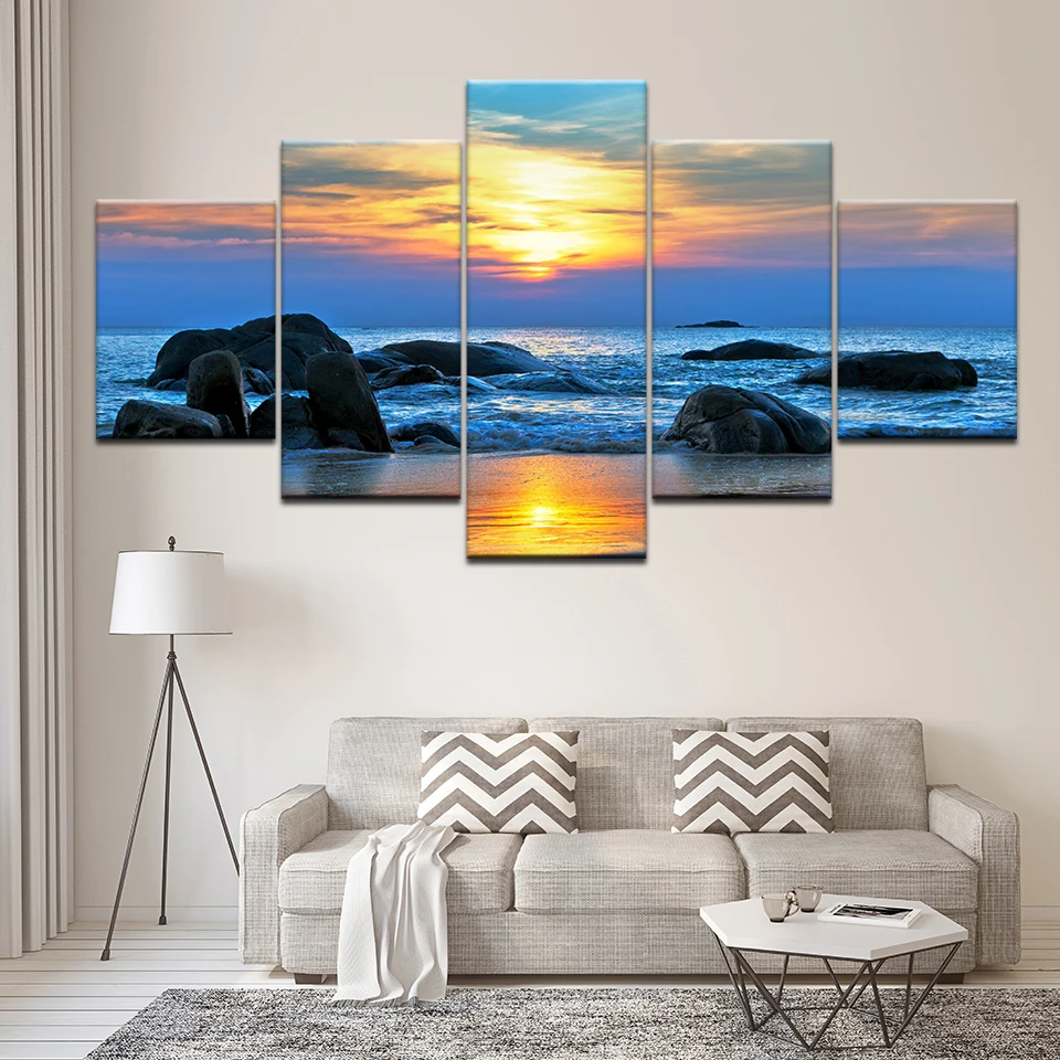 Картины на холсте домашний декор 5 шт. модульное синее небо морской риф картины