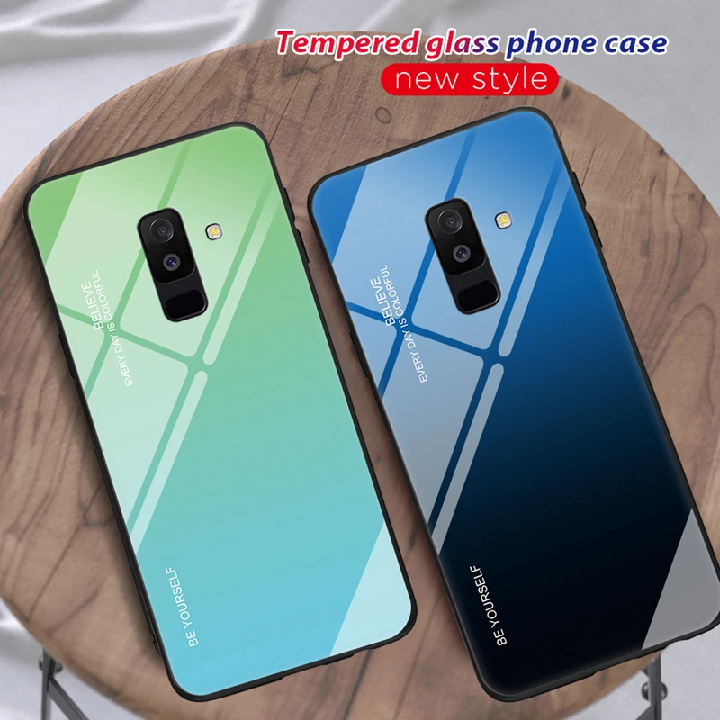 Gradient Aurora for Samsung Galaxy A6 Plus 2018 A605 A605F Tempered Glass Back Case SM-A605F SM-A605FN/DS Colorful Cover Shell |