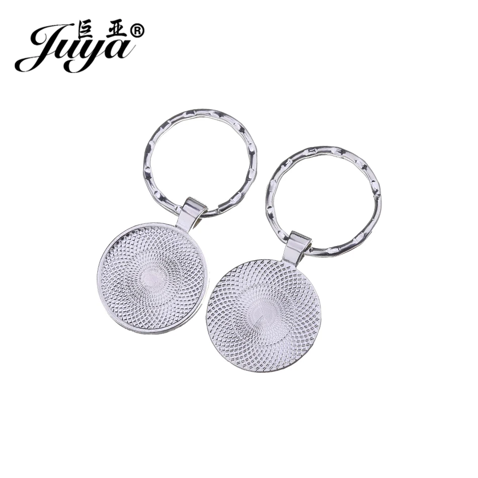 

JUYA 5pcs 25mm Inner Size Metal Key Keychain Pendant Tray Zinc Alloy Bezel Blank Fit 25mm Glass Cabochon Base Setting AD0211