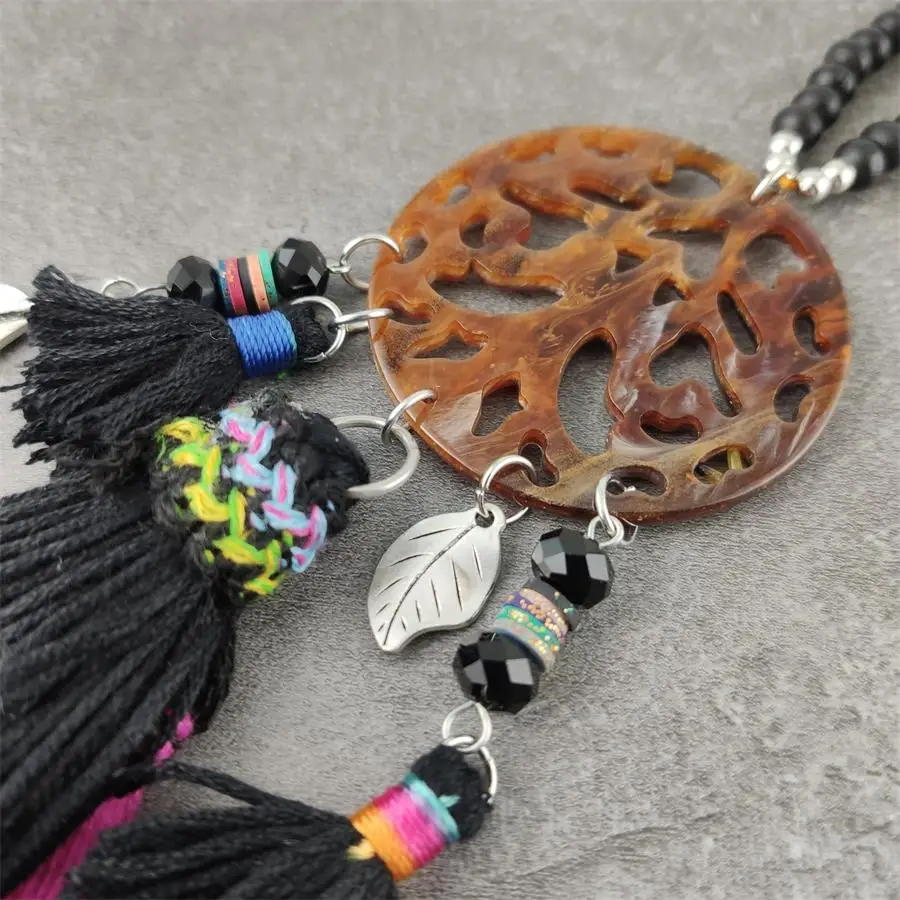 Женское длинное акриловое ожерелье Boho этническое черное богемное с кулоном
