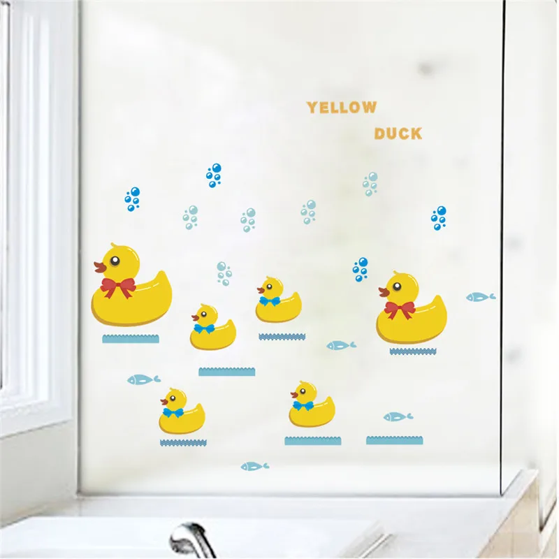 Underwater Yellow Duck Fish Shark Bubble Wall Stickers For Kids Rooms Window Bathroom bedroom kitchen Decals poster mural | Дом и сад