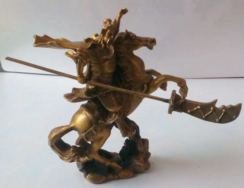 Китайский античный Hero Guan Gong Yu скакалка на лошадях * бронзовая статуя | Дом и сад