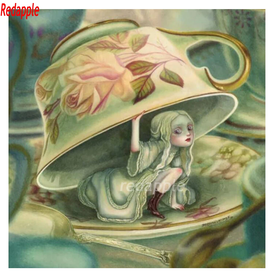 

5D DIY Diamond Painting cartoon cute girl Picture Of Rhinestone Diamond embroidery tea cup Home Decor Diamond Full circular gift
