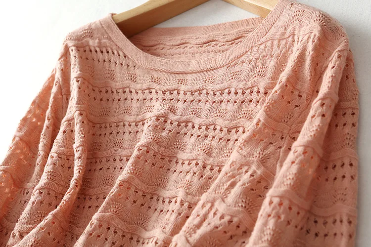 2018 new fashion autumn loose knitted sweater women's o-neck solid half sleeve hollow out pullovers ladies C2095 |