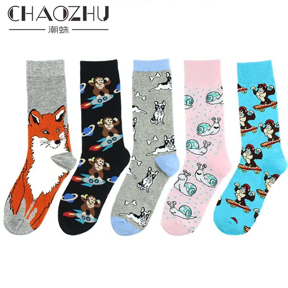

CHAOZHU hombres calcetines divertidos dibujos animados fox mono moda unisex cotton knitting causal hip hop street cool socks