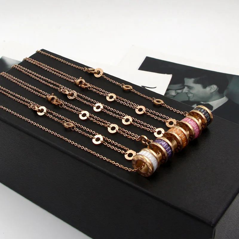 

Hot Sale Color Stone Roman Numerals Rose Gold Color Stainless Steel Necklace