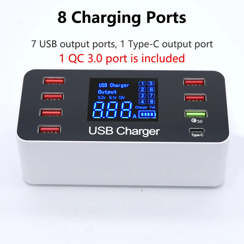 Многопортовое зарядное устройство USB с жк экраном быстрая зарядка QC 3 0 зарядный