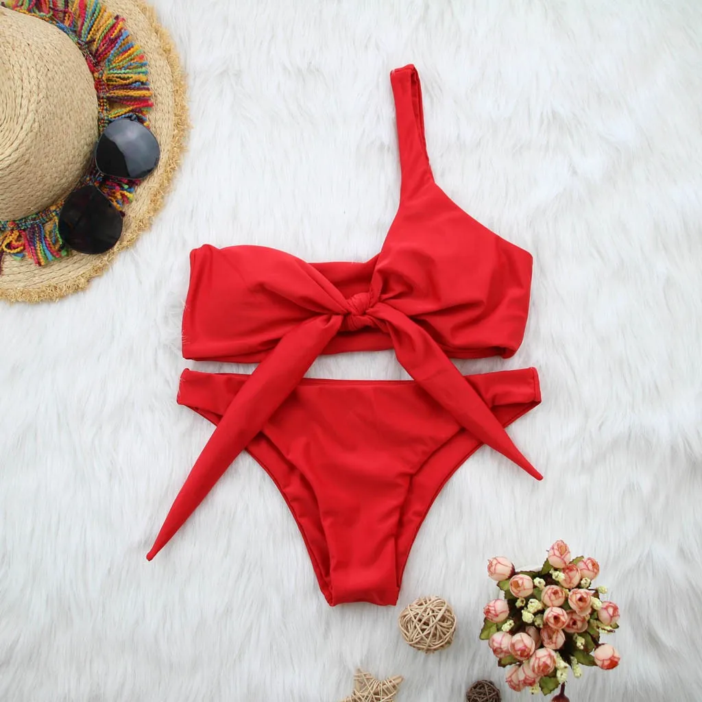 Летний сексуальный женский сплошной цвет желтый черный бикини пляжный купальный