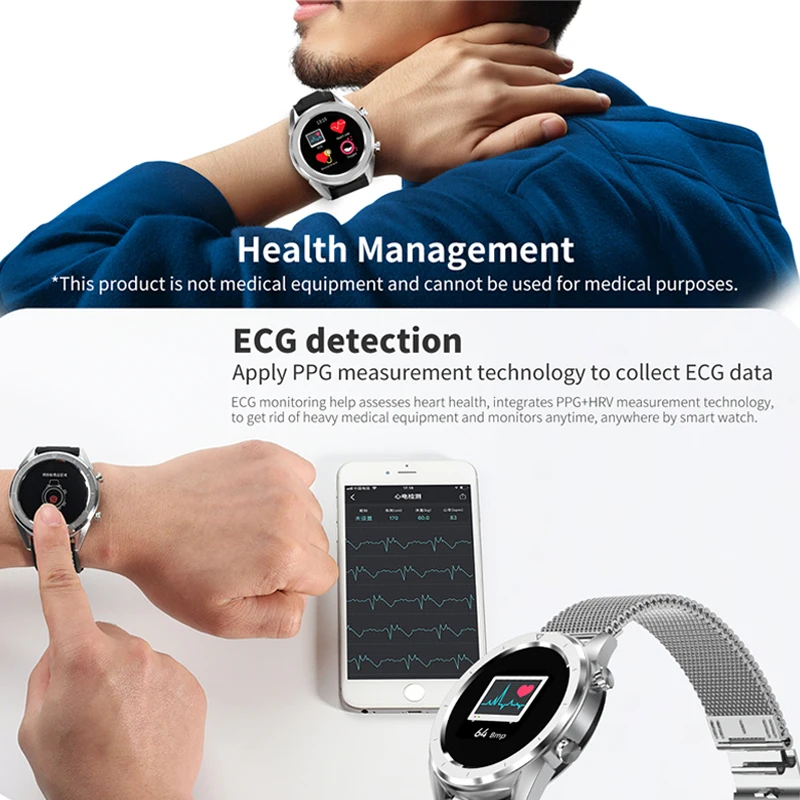 Для мужчин Smart Watch ЭКГ IP68 Водонепроницаемый частота сердечных сокращений монитор