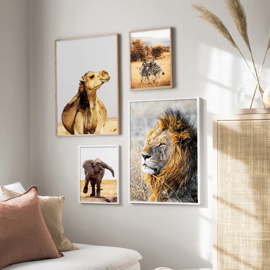 Lion Elephant Giraffe Zebra Camel Animals Wall Art Canvas Painting Nordic Posters And Prints Pictures For Living Room Decor | Дом и сад