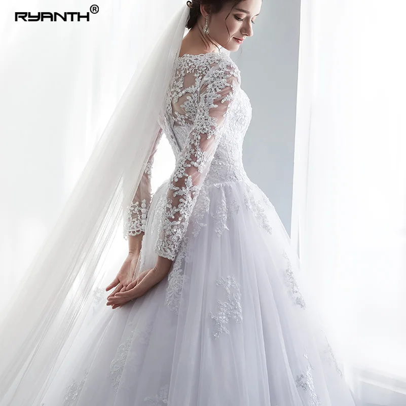 Ryanth Robe De Mariage, кружевное свадебное платье с длинным рукавом,, бальное платье с глубоким вырезом, свадебные платья, Vestido De Novia Trouwjurk